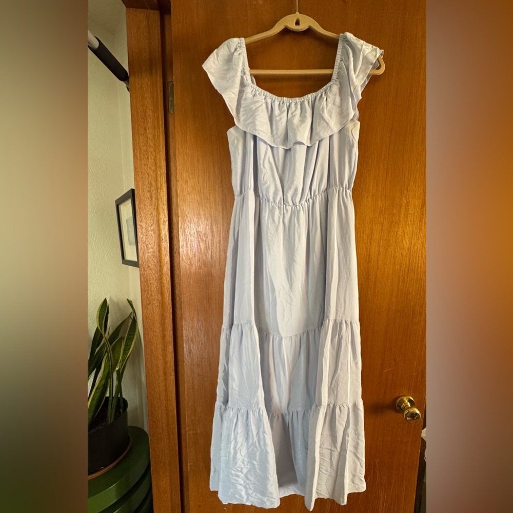 Club Monaco Light Blue Off-Shoulder Ruffle Tiered Maxi Dress Size 12